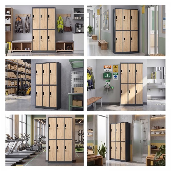 Szafa socjalna 6-drzwiowa Eco Design Igor, 90x45x185 cm, antracyt/dąb sonoma