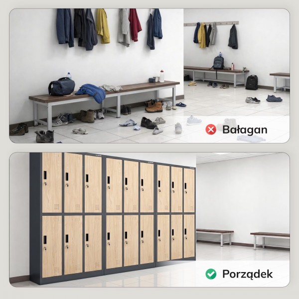 Szafa socjalna 6-drzwiowa Eco Design Igor, 90x45x185 cm, antracyt/dąb sonoma