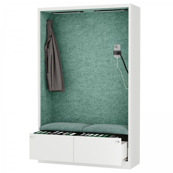 Szafa akustyczna do biura i szkoły Sally MentalBox, 115 x 40 x 185 cm, biały/zielony