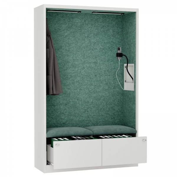 Szafa akustyczna do biura i szkoły Sally MentalBox, 115 x 40 x 185 cm, biały/zielony