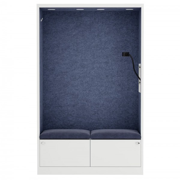 Szafa akustyczna do biura i szkoły Sally MentalBox, 115 x 40 x 185 cm, biały/granatowy