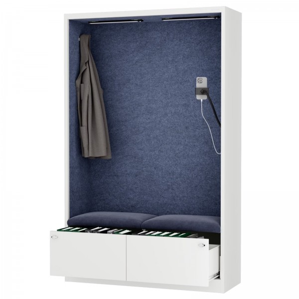 Szafa akustyczna do biura i szkoły Sally MentalBox, 115 x 40 x 185 cm, biały/granatowy