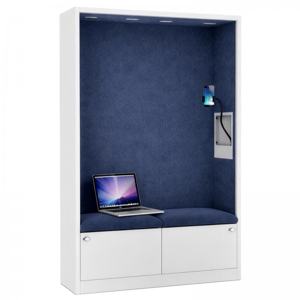 Szafa akustyczna do biura i szkoły Sally MentalBox, 115 x 40 x 185 cm, biały/granatowy