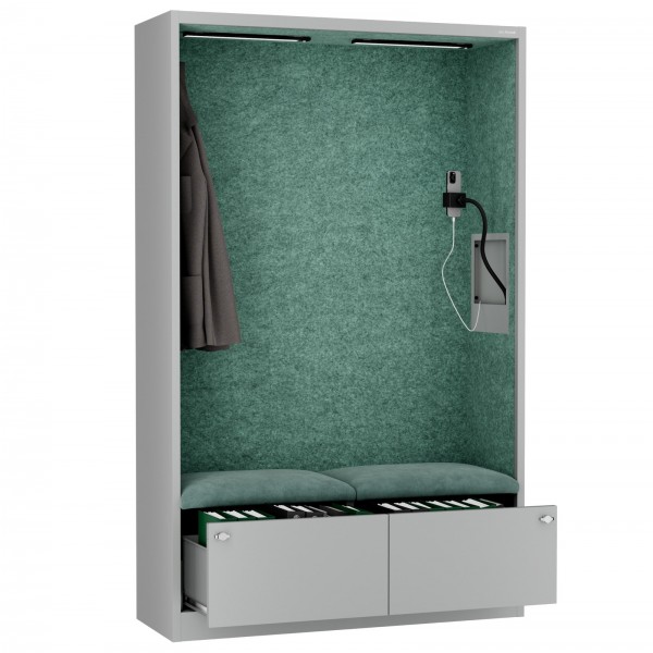 Szafa akustyczna do biura i szkoły Sally MentalBox, 115 x 40 x 185 cm, szary/zielony