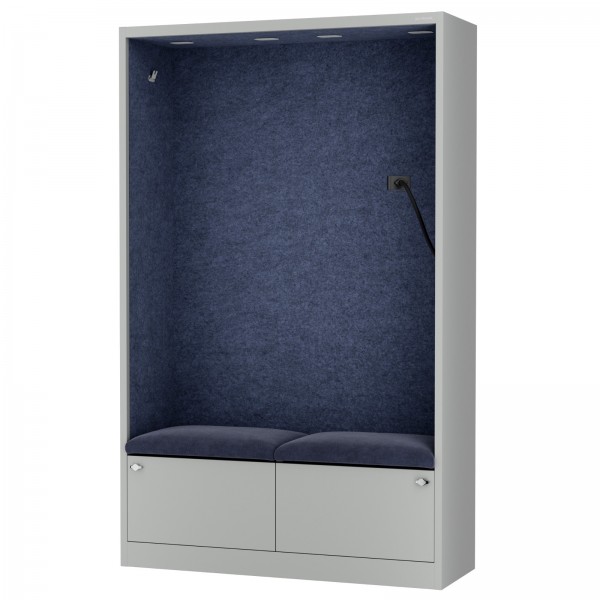 Szafa akustyczna do biura i szkoły Sally MentalBox, 115 x 40 x 185 cm, szary/granatowy