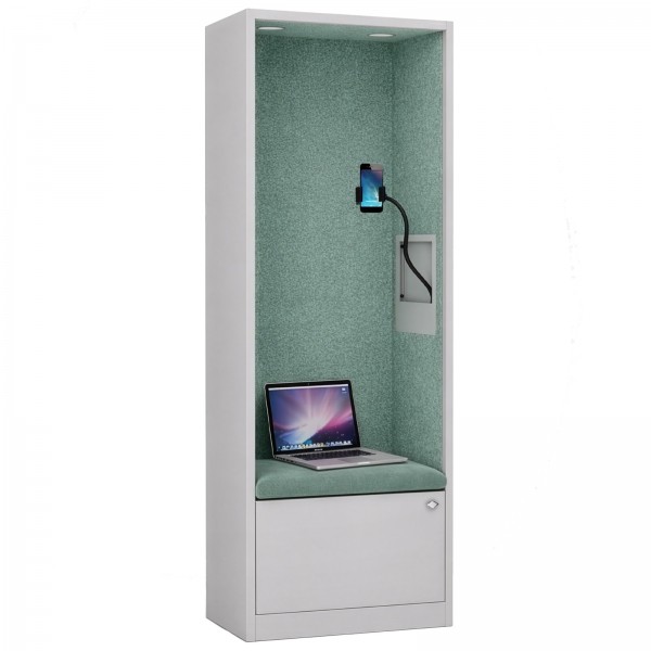 Kabina akustyczna z siedziskiem Sally MentalBox, 60 x 40 x 185 cm, szary/zielony