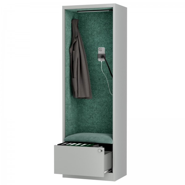 Kabina akustyczna z siedziskiem Sally MentalBox, 60 x 40 x 185 cm, szary/zielony