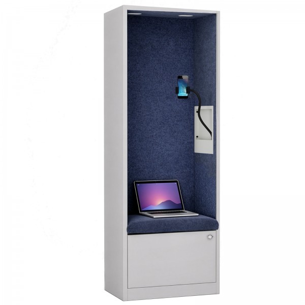 Kabina akustyczna z siedziskiem Sally MentalBox, 60 x 40 x 185 cm, szary/granatowy