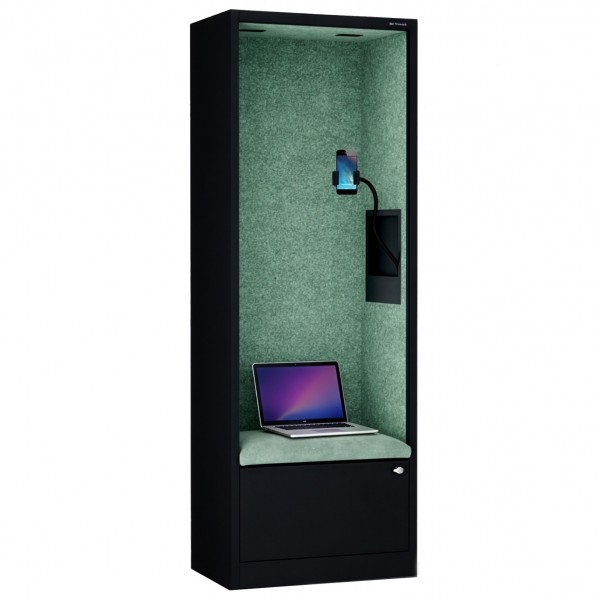 Kabina akustyczna z siedziskiem Sally MentalBox, 60 x 40 x 185 cm, czarny/zielony