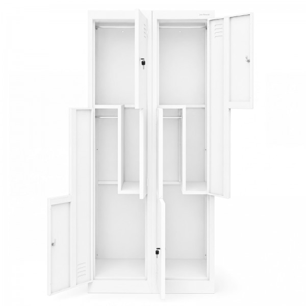 Szafa socjalna czterokomorowa typu L Julia, 80x45x185 cm, biała