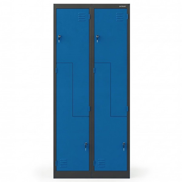Szafa socjalna czterokomorowa typu L Julia, 80x45x185 cm, antracyt/niebieski
