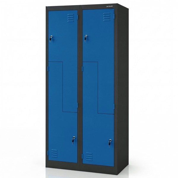 Szafa socjalna czterokomorowa typu L Julia, 80x45x185 cm, antracyt/niebieski