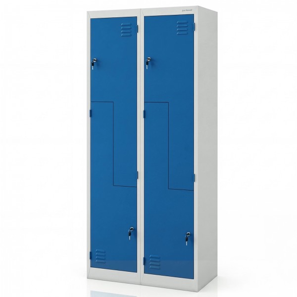 Szafa socjalna czterokomorowa typu L Julia, 80x45x185 cm, szary/niebieski