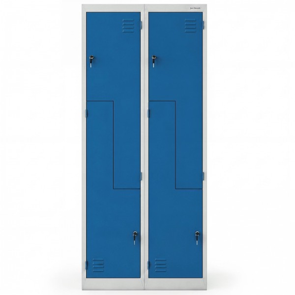Szafa socjalna czterokomorowa typu L Julia, 80x45x185 cm, szary/niebieski