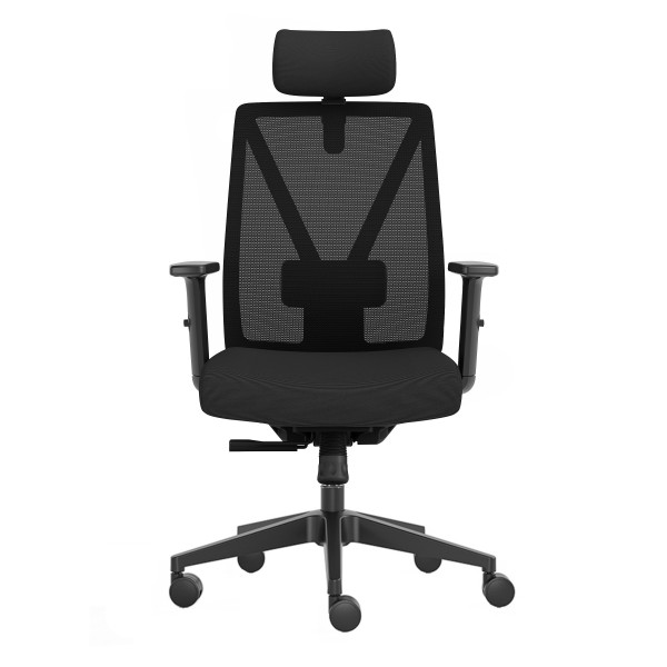 Fotel biurowy ergonomiczny Diplo z zagłówkiem, zgodny z normą BHP