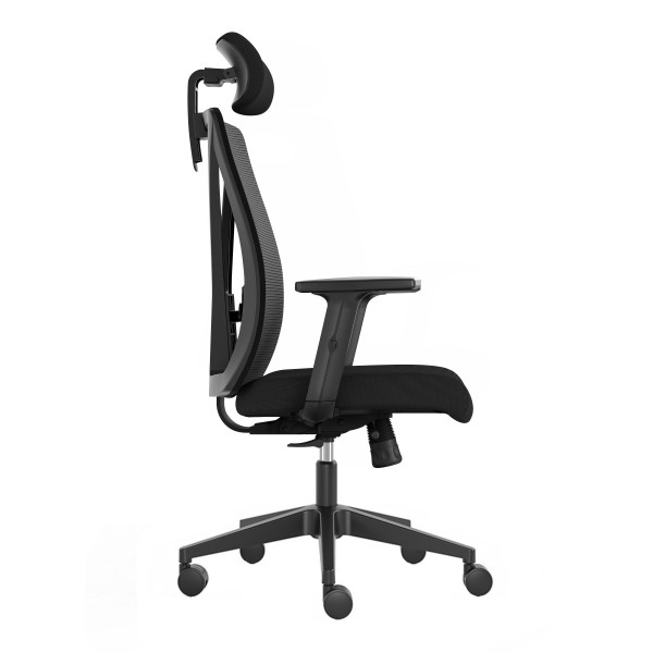 Fotel biurowy ergonomiczny Diplo z zagłówkiem, zgodny z normą BHP