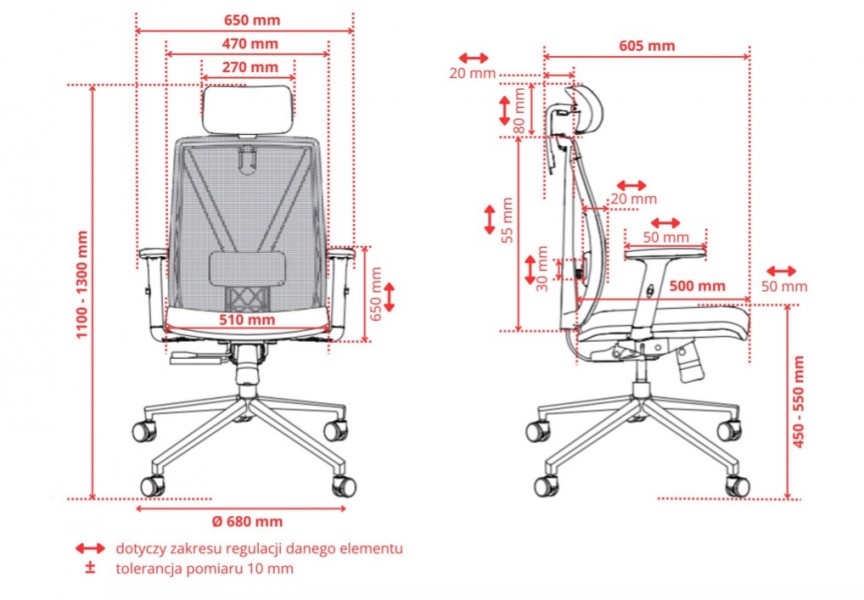 Fotel biurowy ergonomiczny Diplo z zagłówkiem, zgodny z normą BHP