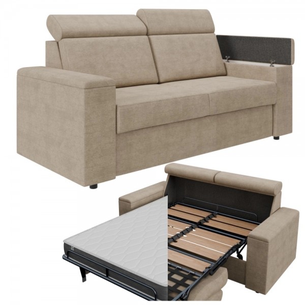 Sofa - kanapa do spania Volta 140x200 cm, z pojemnikami, materacem i stelażem włoskim