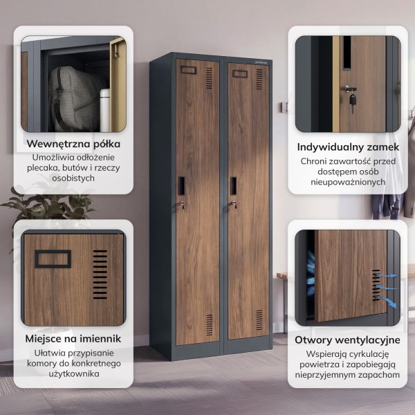 Szafa BHP wąska 60x50x180 cm Eco Design Kacper 2, antracyt/orzech