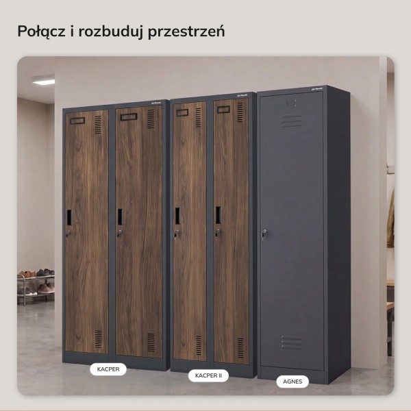 Szafa BHP wąska 60x50x180 cm Eco Design Kacper 2, antracyt/orzech