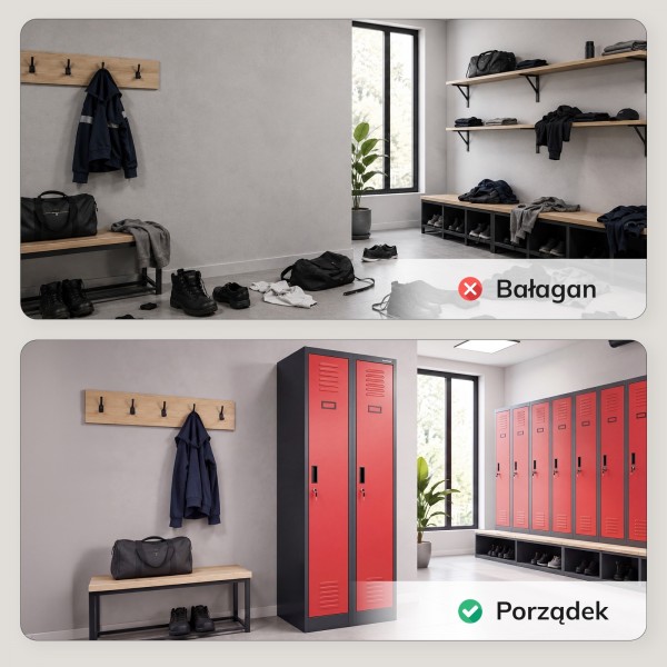 Dwudrzwiowa szafa BHP wąska 60x50x180 cm Kacper 2, antracyt/czerwony