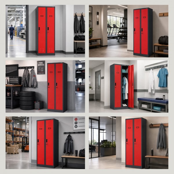 Dwudrzwiowa szafa BHP wąska 60x50x180 cm Kacper 2, antracyt/czerwony