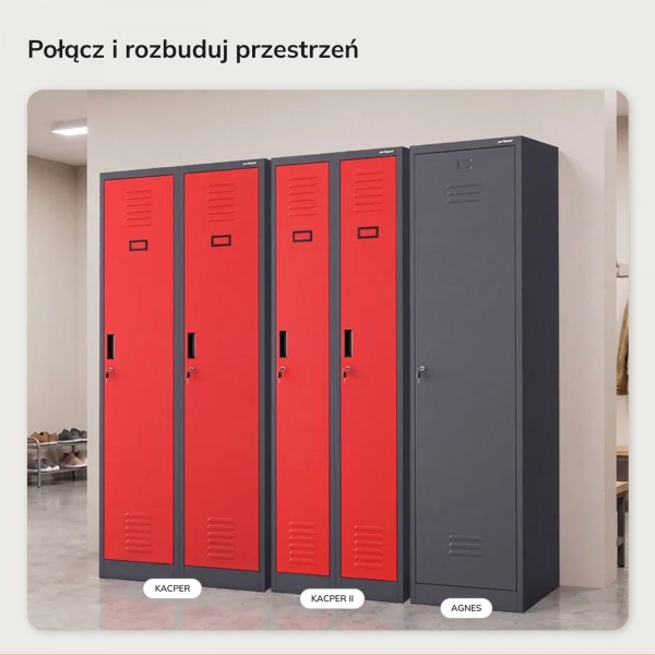 Dwudrzwiowa szafa BHP wąska 60x50x180 cm Kacper 2, antracyt/czerwony