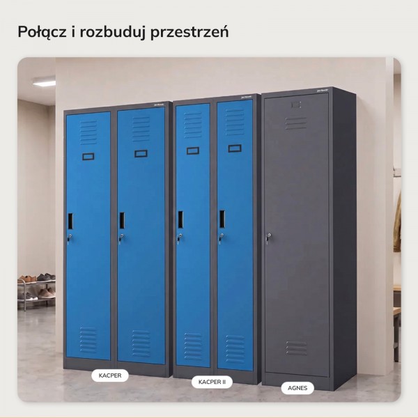 Dwudrzwiowa szafa BHP wąska 60x50x180 cm Kacper 2, antracyt/niebieski