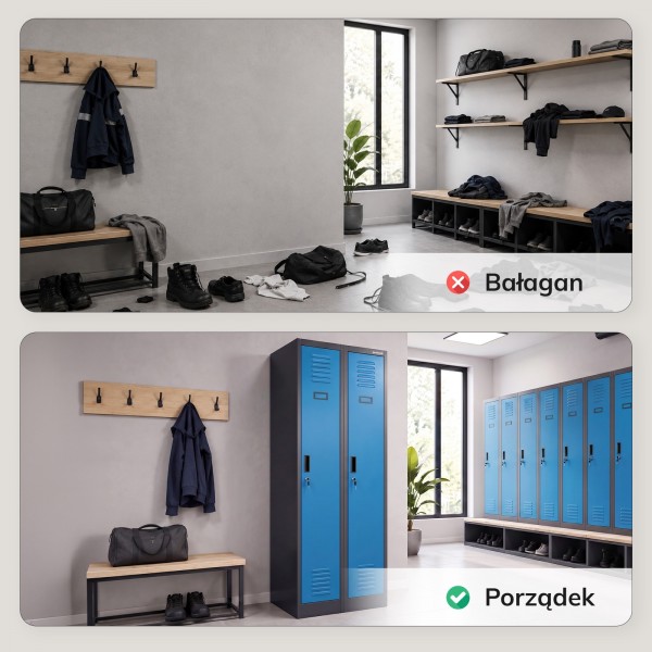 Dwudrzwiowa szafa BHP wąska 60x50x180 cm Kacper 2, antracyt/niebieski