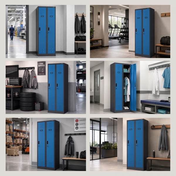 Dwudrzwiowa szafa BHP wąska 60x50x180 cm Kacper 2, antracyt/niebieski