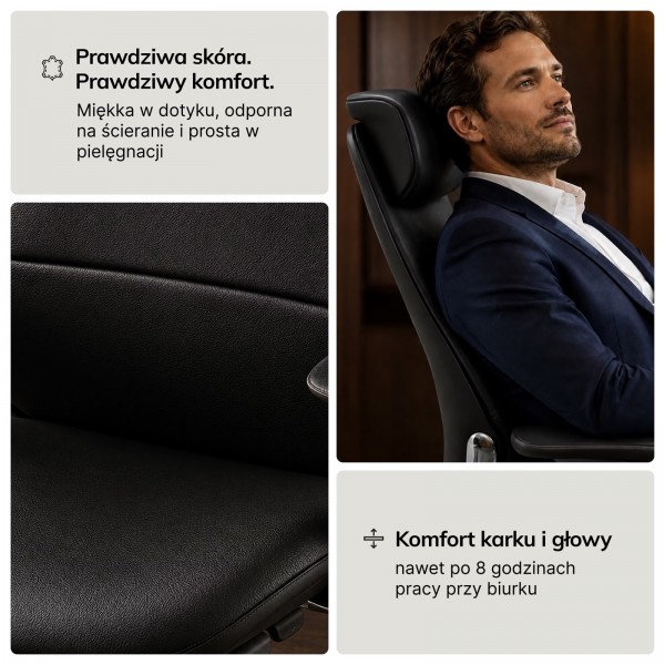 Fotel biurowy skórzany Command, kolor czarny
