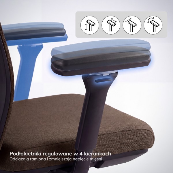 Regulowany fotel biurowy do pracy przy komputerze Vector, brązowa tkanina