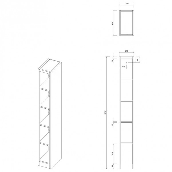 Metalowy regał do biura Tim, 25 × 45 × 185 cm, kolor antracyt