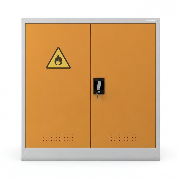 Szafa na chemikalia BHP niska Irene, 100 × 40 × 104 cm, kolor szaro-żółty