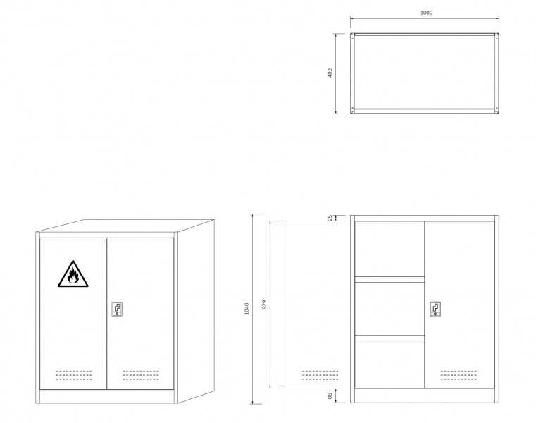 Szafa na chemikalia BHP niska Irene, 100 × 40 × 104 cm, kolor szaro-żółty