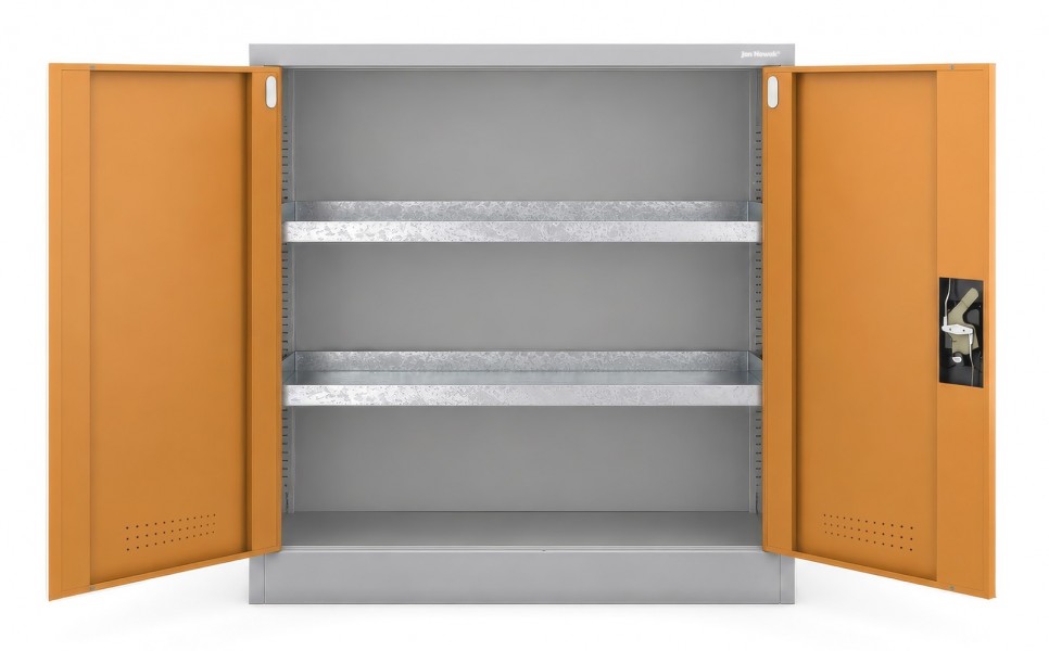 Szafa na chemikalia BHP niska Irene, 100 × 40 × 104 cm, kolor szaro-żółty