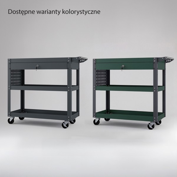 Wózek narzędziowy, warsztatowy na kółkach Fred z szufladą, kolor butelkowa zieleń