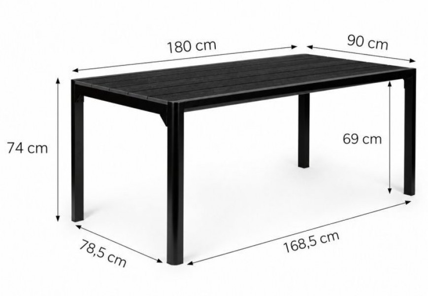 Duży stół na taras dla 8 osób Cedro 011, blat czarny