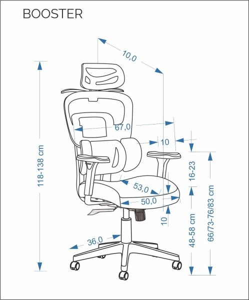 Fotel biurowy ergonomiczny Booster Halmar z regulowanym zagłówkiem