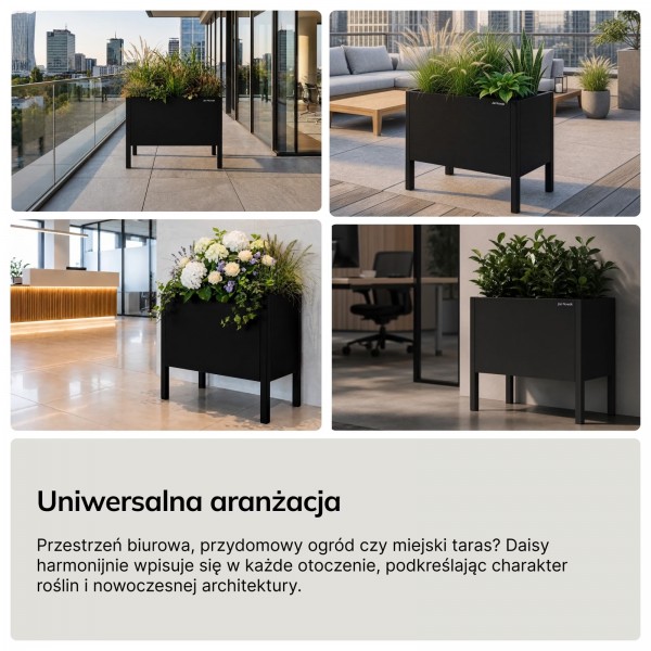 Metalowa donica ogrodowa - osłona Daisy mała, 40 × 25 × 35 cm, czarna