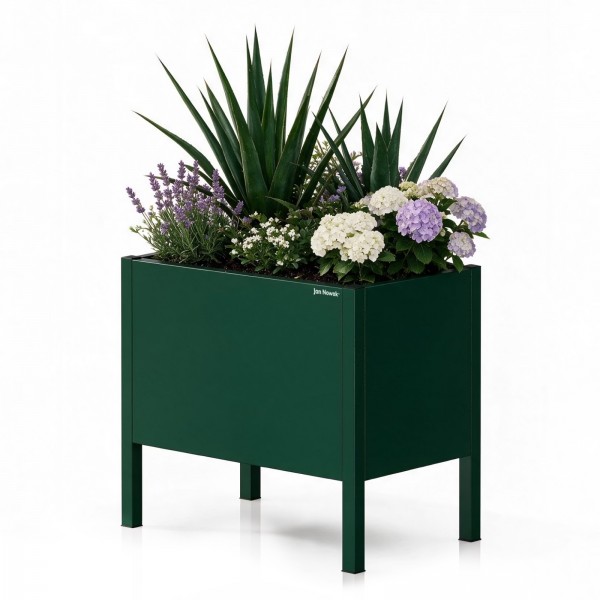 Metalowa donica ogrodowa - osłona Daisy mała, 40 × 25 × 35 cm, butelkowa zieleń