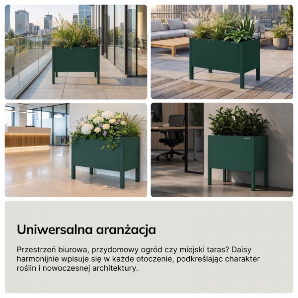 Metalowa donica ogrodowa - osłona Daisy mała, 40 × 25 × 35 cm, butelkowa zieleń