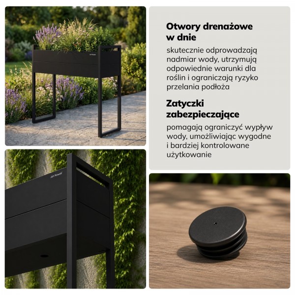 Wysoka donica zewnętrzna - osłona na rośliny Margaret H, 100 x 38 x 100 cm, kolor czarny