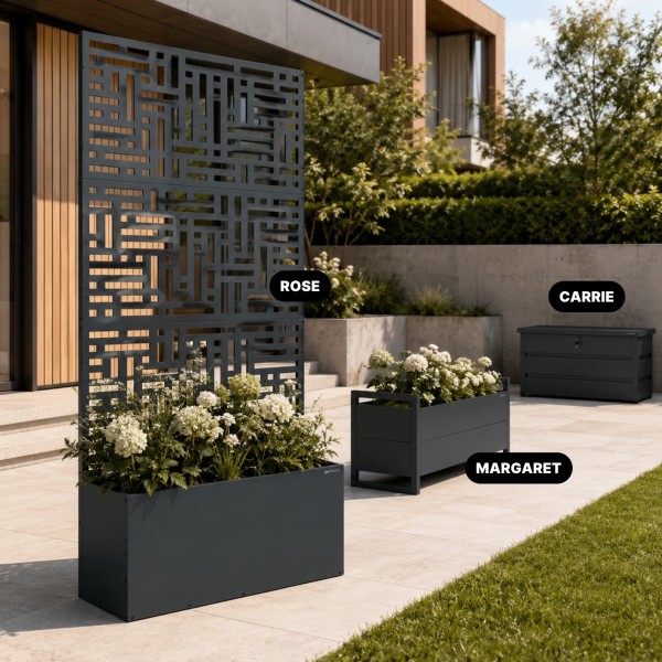 Metalowa pergola z donicą Rose 90 × 30 × 180 cm, kolor antracyt