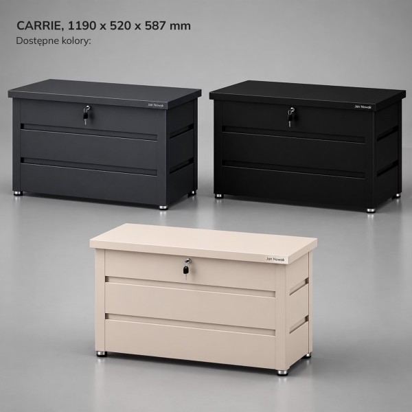 Metalowa skrzynia ogrodowa Carrie 360 litrów, 119 × 58 × 52 cm, kolor czarny