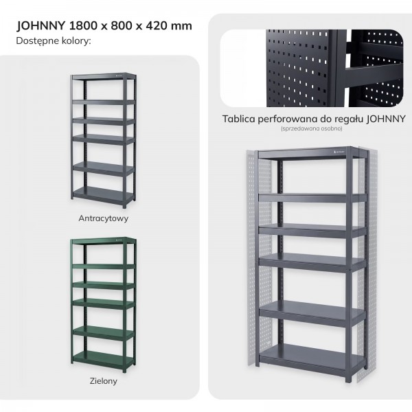 Regał metalowy Johnny antracyt, 80 x 42 x 180 cm do garażu, warsztatu i magazynu