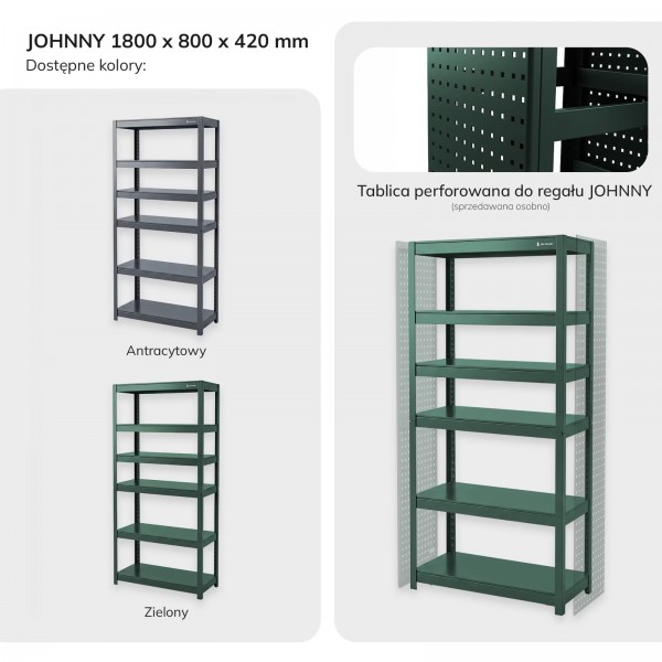 Regał metalowy Johnny zielony, 80 x 42 x 180 cm do garażu, warsztatu i magazynu