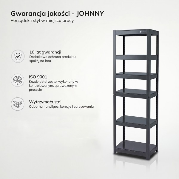 Wąski regał warsztatowy, metalowy Johnny, 45 x 42 x 180 cm, kolor antracyt