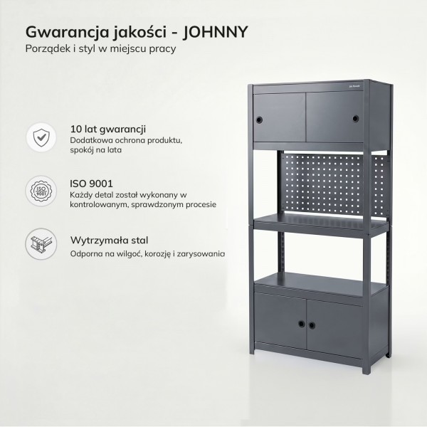 Metalowy regał warsztatowy z szafkami Johnny, 80 x 42 x 180 cm, kolor antracyt