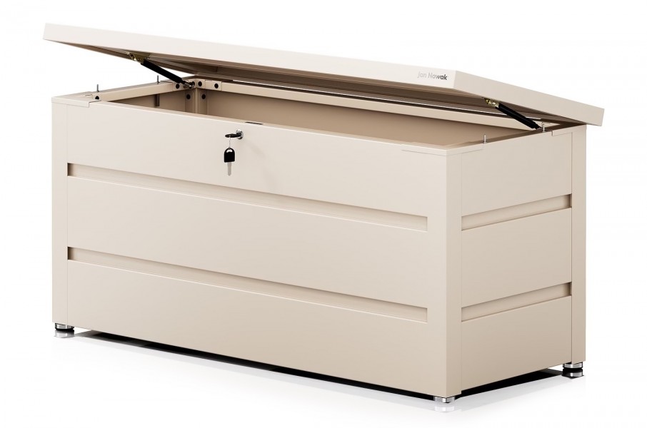 Metalowa skrzynia ogrodowa Carrie 360 litrów, 119 × 58 × 52 cm, kolor beżowy